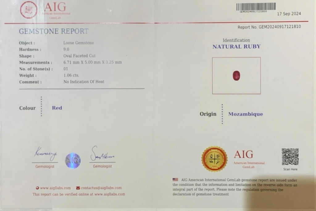 Certified Untreated 1.06 Carat Red Colour Natural Ruby Mozambique