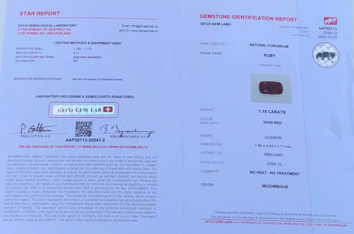 Untreated Certified 1.15 Carat Vivid Red Colour Natural Ruby Mozambique